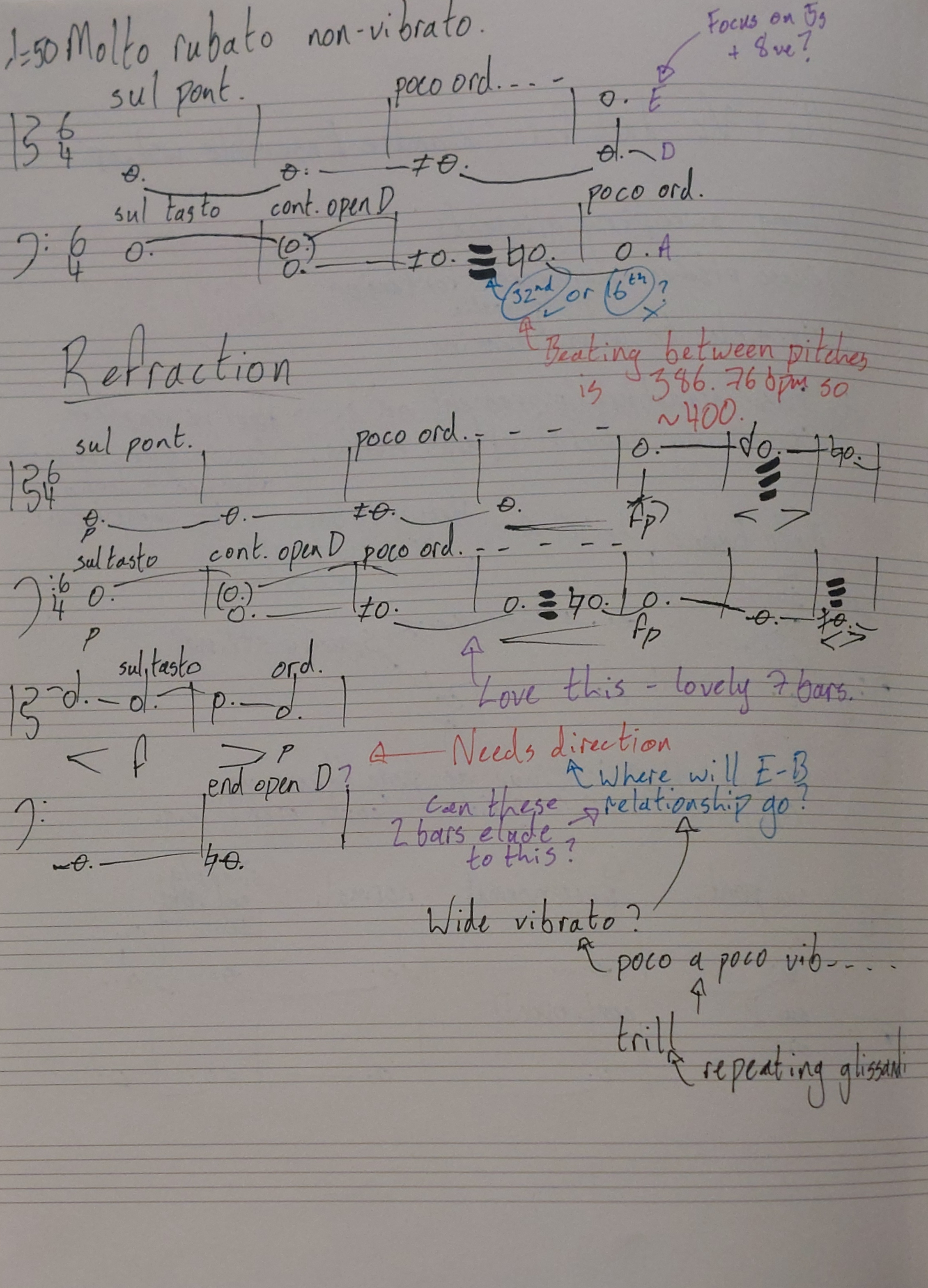 Handwritten working notes for Refraction (Page 2)